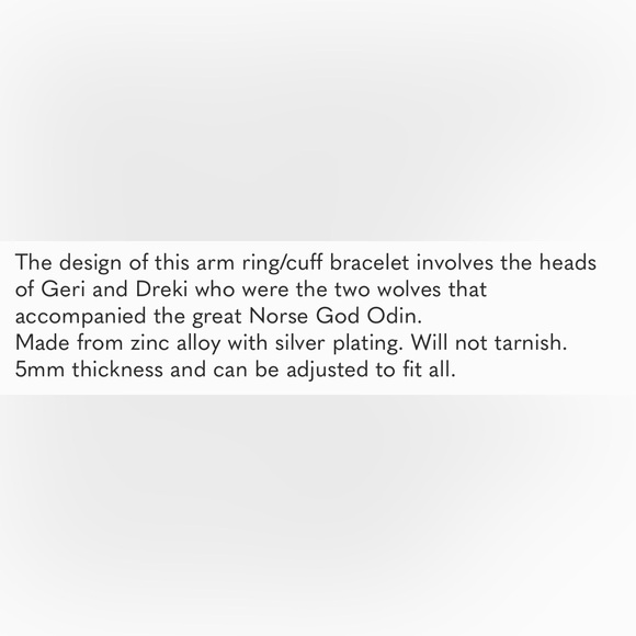 Sterling Silver Plated Serpent Viking Wolf Head Cuff Bracelet - Picture 8 of 8